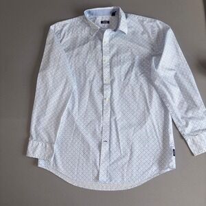 IZOD Men's L Button Down Shirt Blue White Pattern Long Sleeve Casual